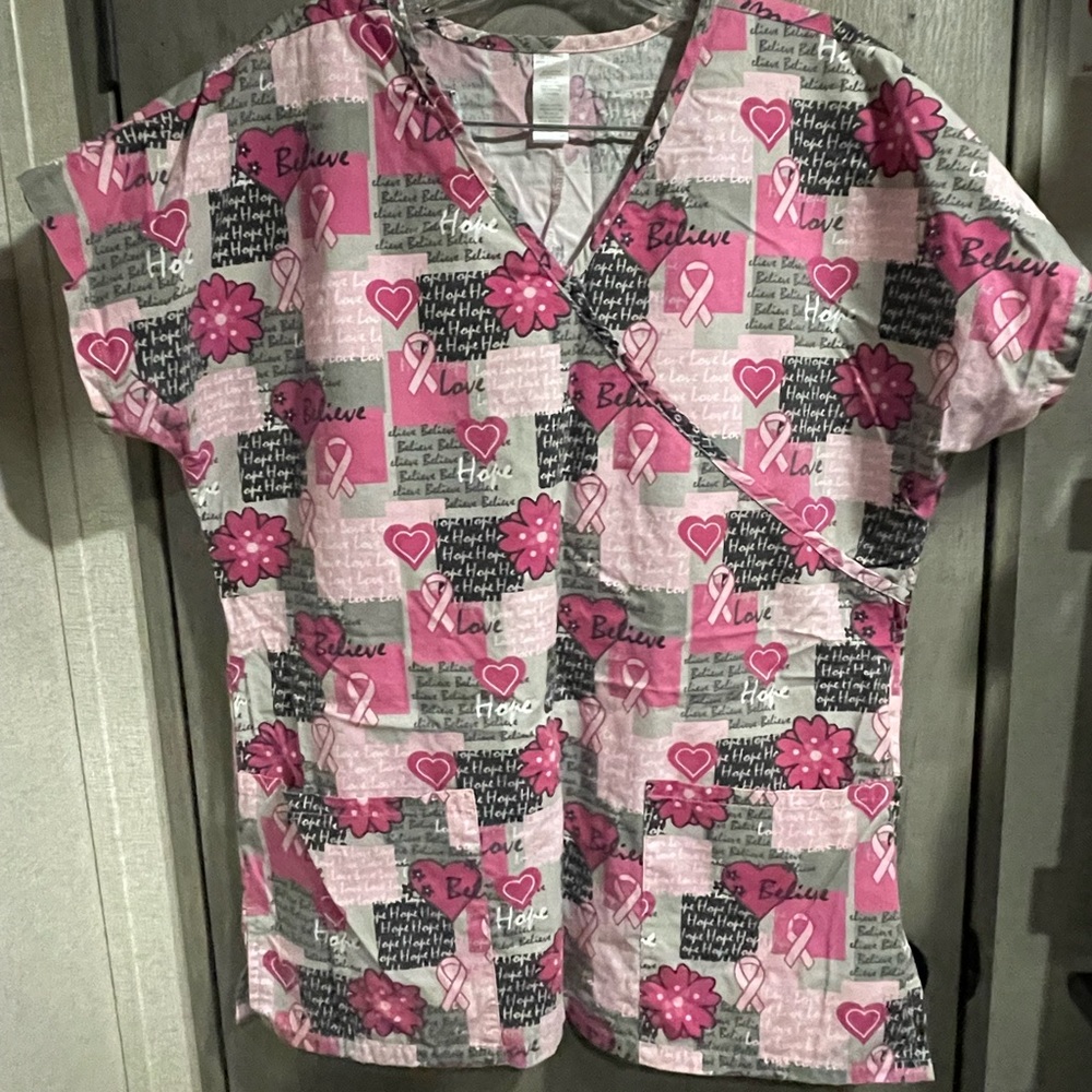 Breast cancer awareness scrub top